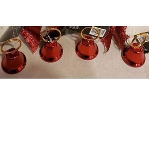 Set of 4 - Christmas Holiday Red Bell name tag holder